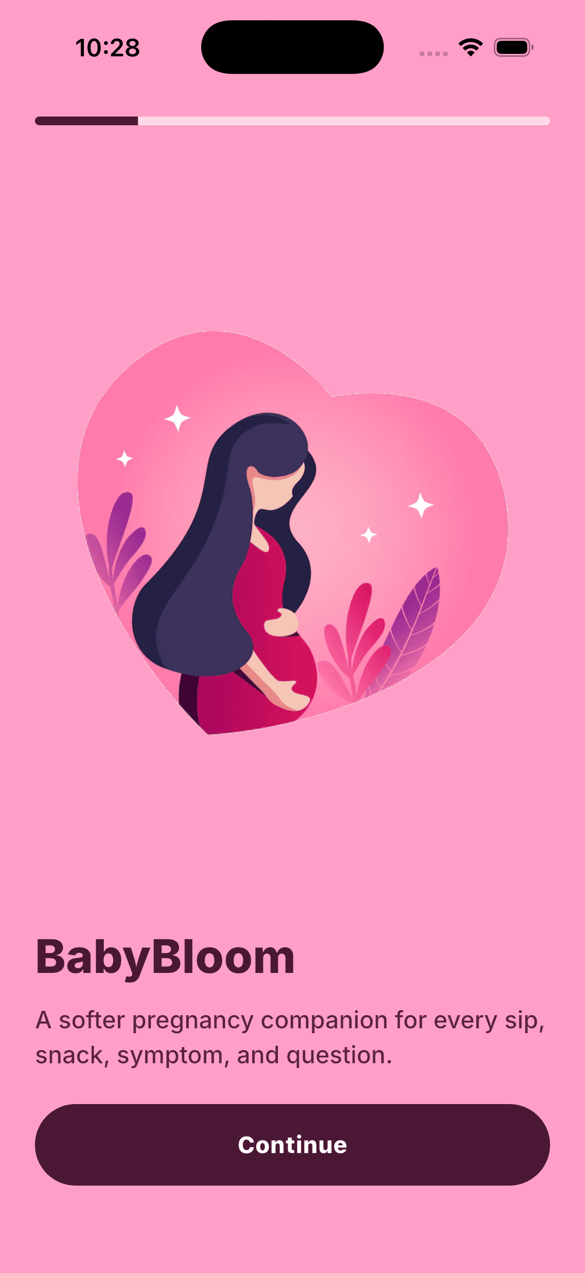 BabyBloom iPhone app onboarding screen